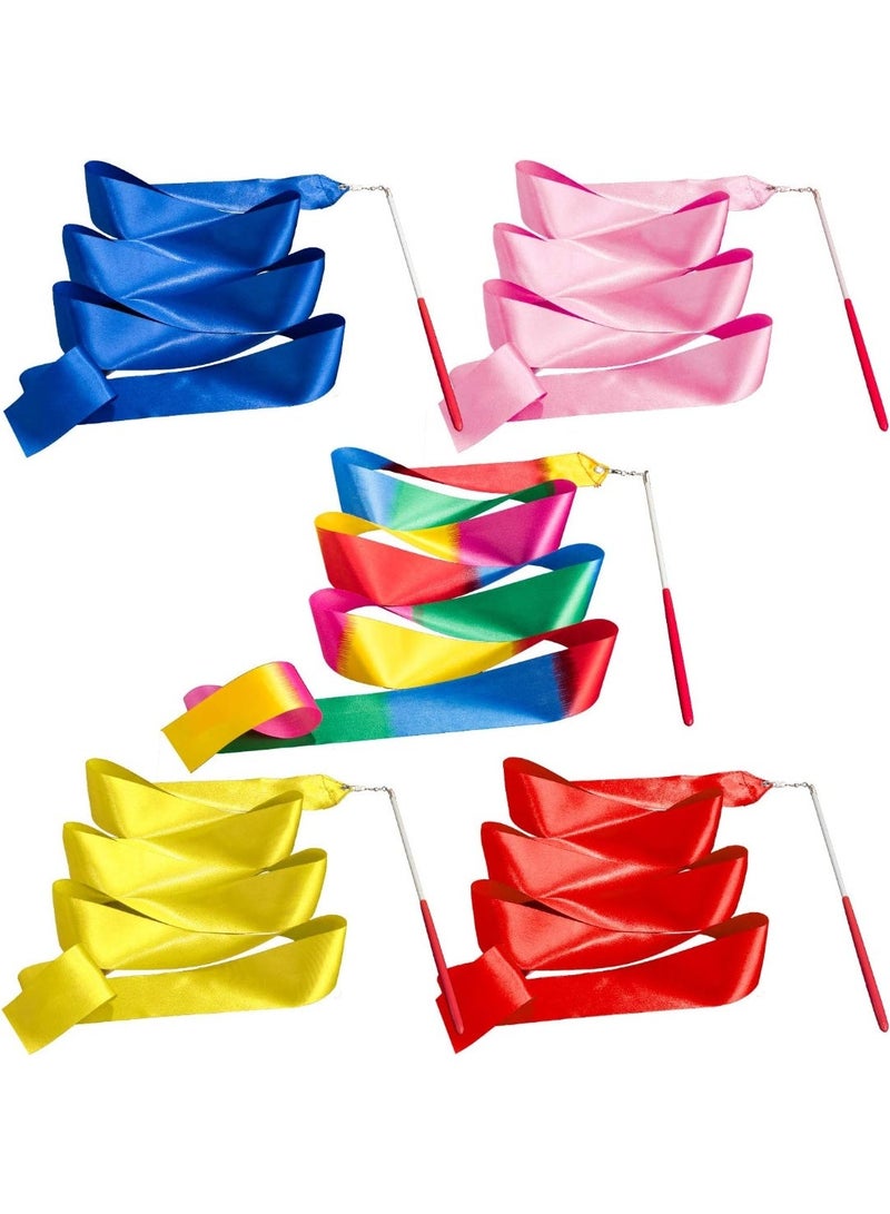 ChicAbode 5 Pack Dance Ribbons, Multicolor Artistic Streamer, Rhythmic Gymnastics Ribbon Wands, Baton Twirling on Stick for Gym, Training, Circus, 2M (Rainbow, Red, Yellow, Blue, Pink) - Image 1